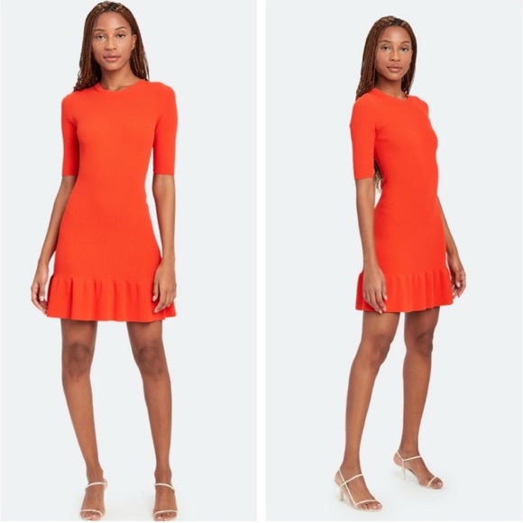 A.L.C Vance Dress Women’s Size XL Mini Ribbed Knit Tangerine Orange - Picture 3 of 11